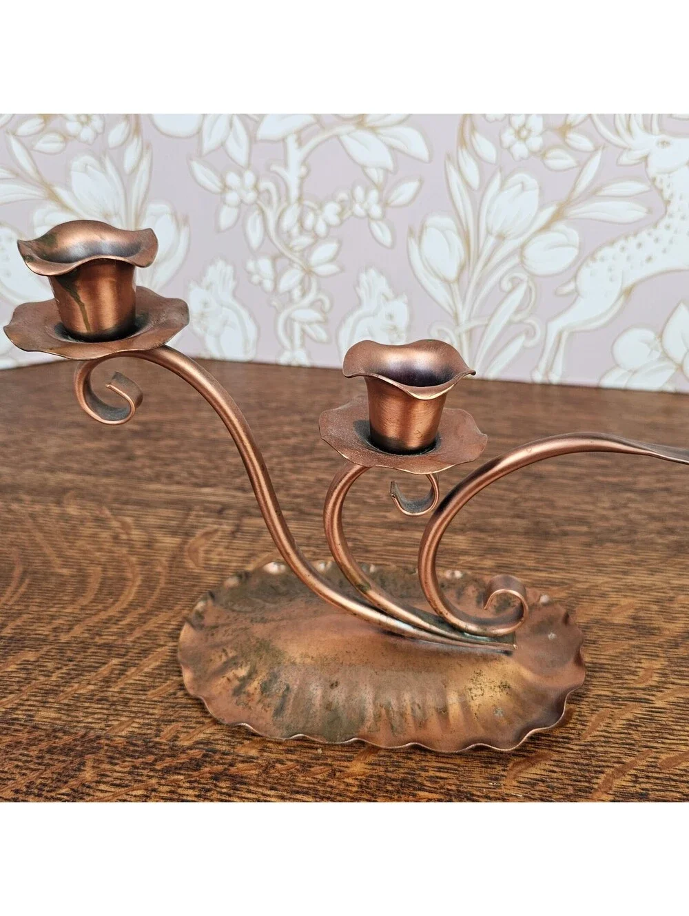 Vintage Gregorian Solid Copper Candle Holders Pair with Candle Snuffer